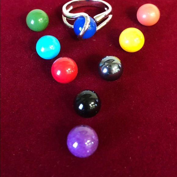 STERLING SILVER INTERCHANGEABLE MARBLE STONE RING - Picture 4 of 8